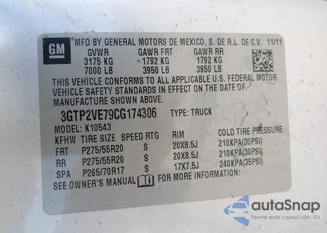 2012 GMC Sierra 1500 Sle from USA, damaged, VIN 3GTP2VE79CG174306